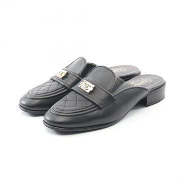 CHANEL Boy Chanel Matelasse Mule Sandals Shoes #38 1/2 Lamb leather Black Used