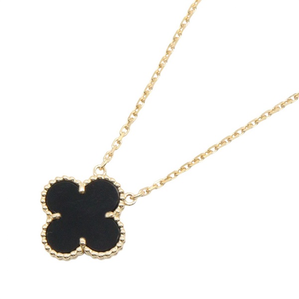Van Cleef & Arpels Vintage Alhambra Onyx Necklace Pendant 18KYG Gold Used Women