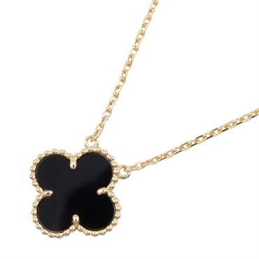 Van Cleef & Arpels Vintage Alhambra Onyx Necklace Pendant 18KYG Gold Used Women