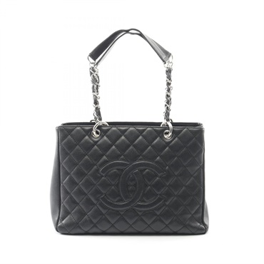 CHANEL Matelasse Grand Shopping GST Chain Shoulder Tote Bag leather Black SHW CC