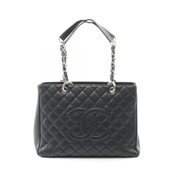 CHANEL Matelasse Grand Shopping GST Chain Shoulder Tote Bag leather Black SHW CC