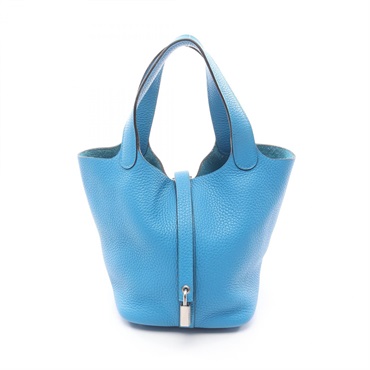 HERMES Picotin Lock PM tote Handbag A Taurillon Clemence Blue zanzibar Used SHW