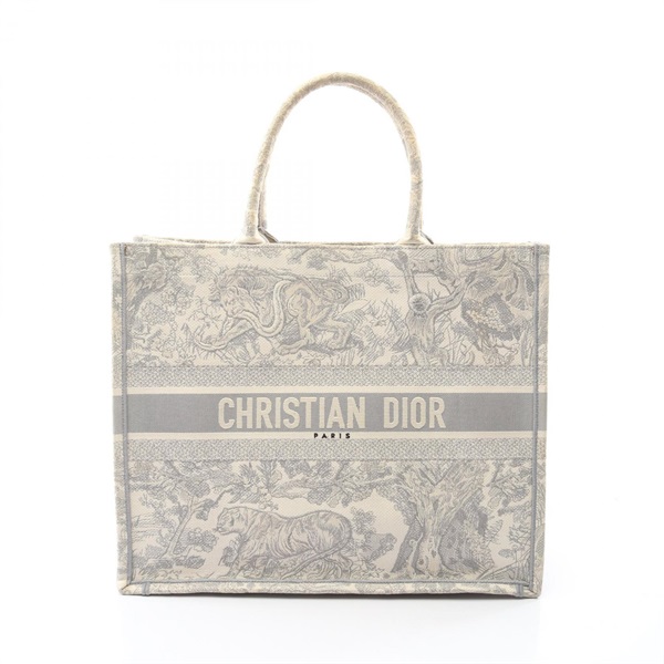 Dior BOOK TOTE Large Hand Bag canvas Gray White Used Women logo