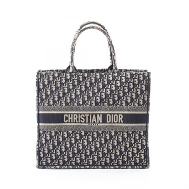 Dior BOOK TOTE Large Hand Bag canvas Navy Beige Used Women Logo