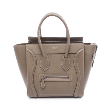 CELINE Luggage micro shopper Tote Handbag leather Gray Used Women