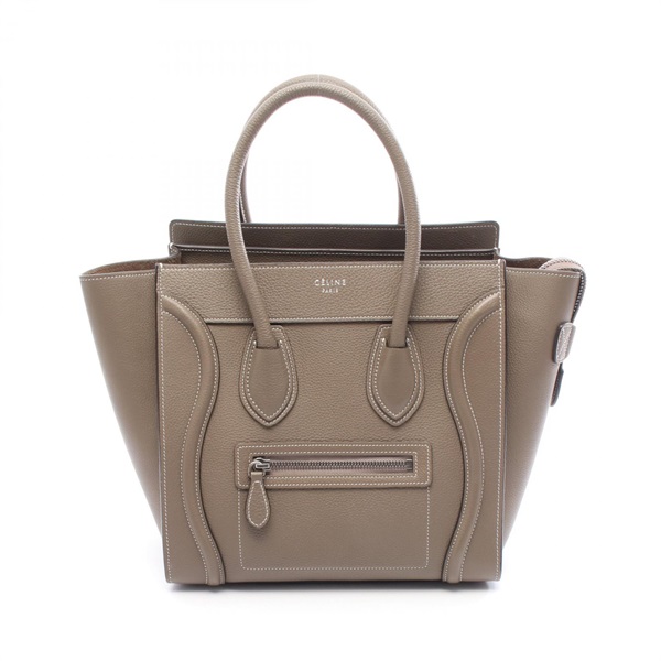 CELINE Luggage micro shopper Tote Handbag leather Gray Used Women