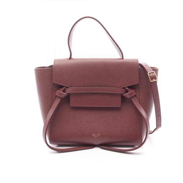 CELINE BELT NANO Shoulder Crossbody Handbag leather Bordeaux Used Women