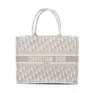 Christian Dior BOOK TOTE Medium Oblique Handbag canvas Gray Beige Used Women