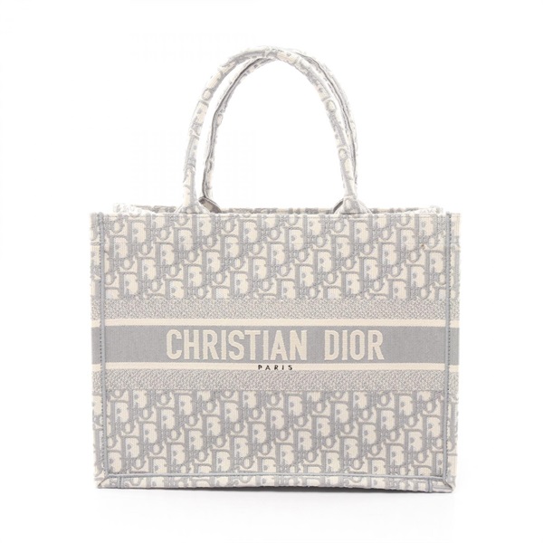 Christian Dior BOOK TOTE Medium Oblique Handbag canvas Gray Beige Used Women