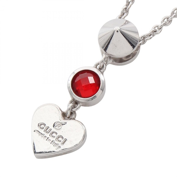 GUCCI Logo heart Necklace Pendant Silver925 Red Used 38~41cm