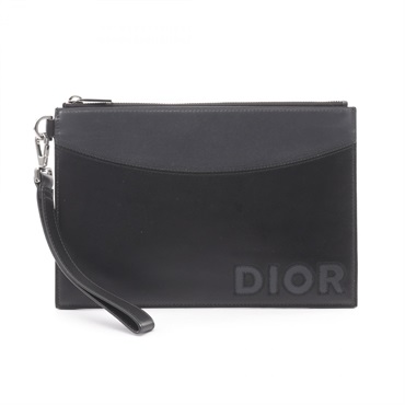 Christian Dior Business Clutch Bag Pouch leather Black logo Gray Used mens