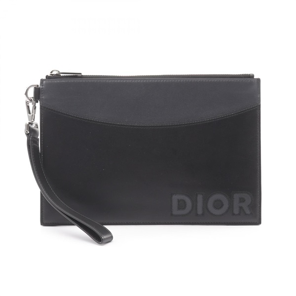 Christian Dior Business Clutch Bag Pouch leather Black logo Gray Used mens