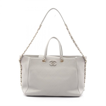 CHANEL Matelasse Chain Shoulder Tote Handbag leather Gray GHW Used Women CC