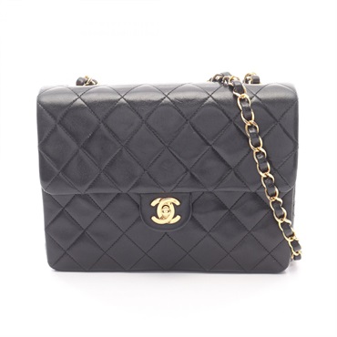 CHANEL Mini Matelasse 20 Chain Shoulder Bag Lamb sheep leather Black Used GHW CC