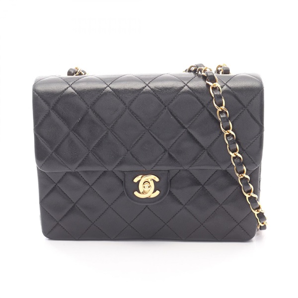 CHANEL Mini Matelasse 20 Chain Shoulder Bag Lamb sheep leather Black Used GHW CC