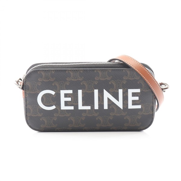 CELINE Triomphe Horizontal Pouch Shoulder Bag 10L272DM5 canvas Black Brown Used