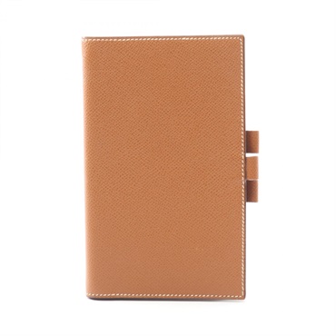 HERMES Agenda Vision Notebook cover G Graine Couchevel leather Gold SHW Used