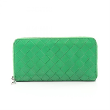 BOTTEGA VENETA Intrecciato Zippy around long wallet leather Green Used Women