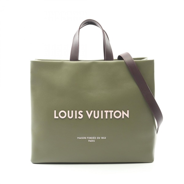 LOUIS VUITTON Shopper Tote MM shoulder Bag M26082 leather Khaki Used mens