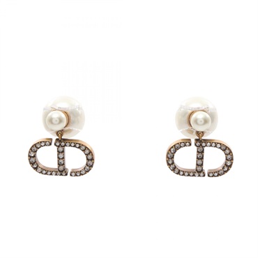 Dior Tribal CD logo Pierced earrings Gold Plated Artificial pearl Used women