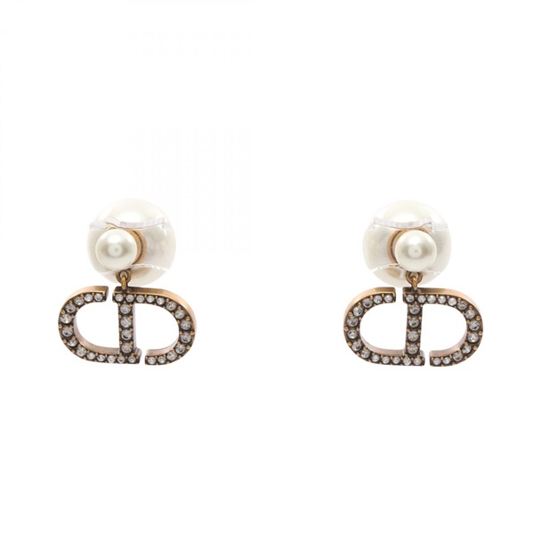 Dior Tribal CD logo Pierced earrings Gold Plated Artificial pearl Used women