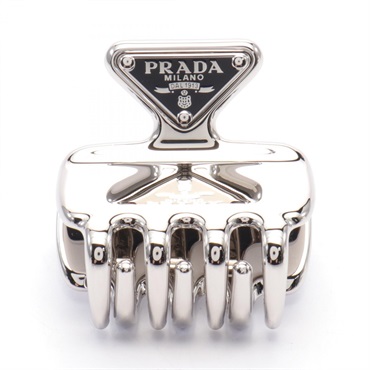 PRADA Triangle logo Claw Clip 1IF0872BA6F0276 Stainless Steel Black NEW Women