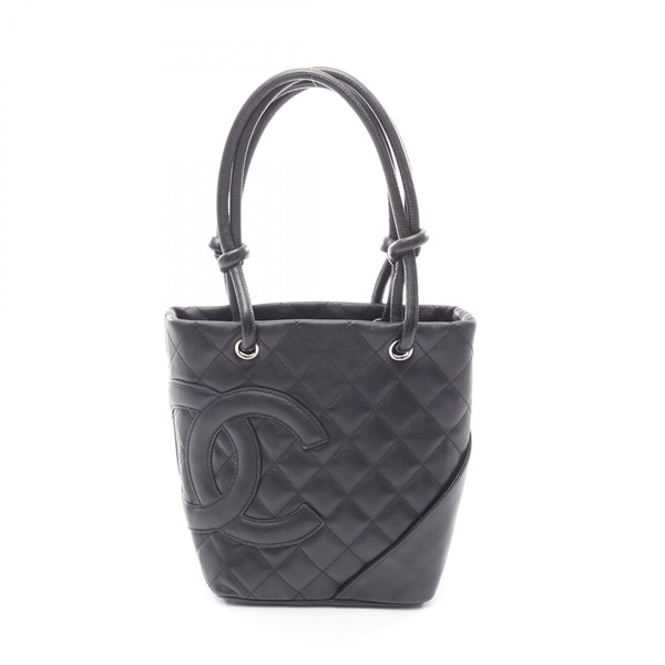 CHANEL Cambon Line Small Tote Handbag leather Black Used Women Coco CC