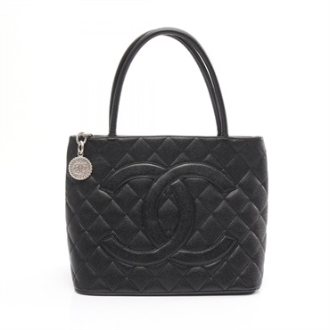 CHANEL Medallion Shoulder Tote Bag leather grained calf leather Black Used SHW