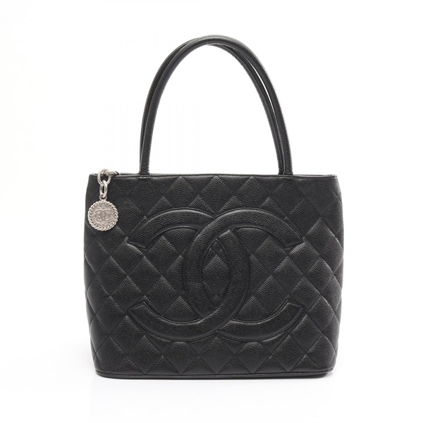 CHANEL Medallion Shoulder Tote Bag leather grained calf leather Black Used SHW