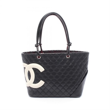 CHANEL Cambon Line Large Tote Shoulder Bag leather Black White Pink SHW Used CC
