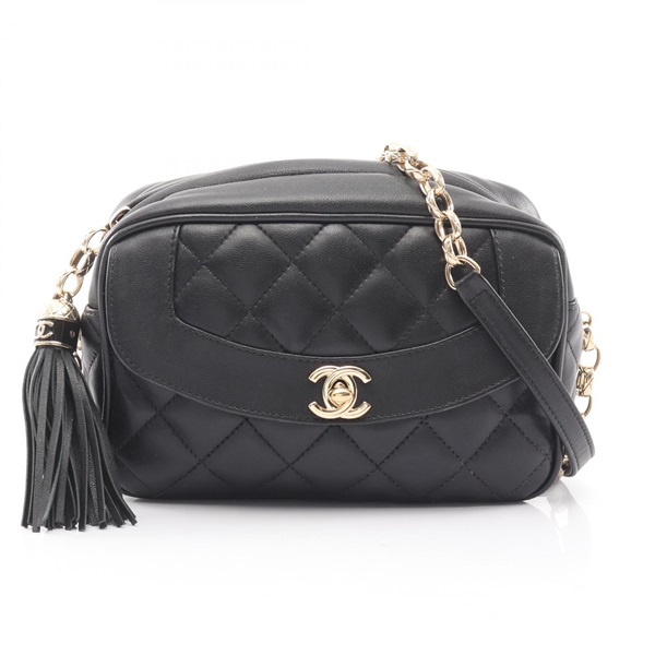 CHANEL Diana flap Matelasse Chain Shoulder Bag Lamb leather Black Used Women GHW