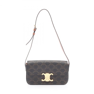 CELINE Claude Triomphe Shoulder Bag canvas leather Black Brown Used Women