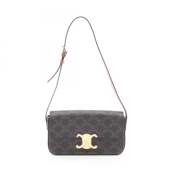 CELINE Claude Triomphe Shoulder Bag canvas leather Black Brown Used Women