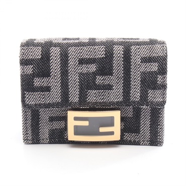 FENDI Baguette Micro FF Jacquard Tri-fold wallet purse 8M0395AUT4F1UJ5 Denim NEW