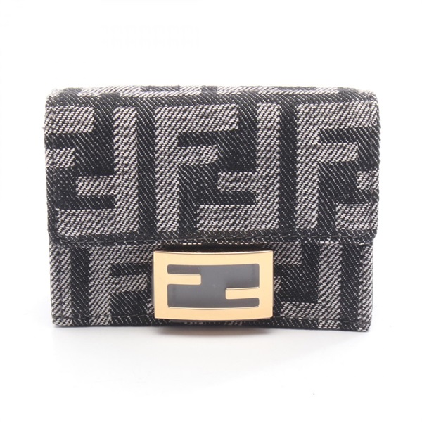 FENDI Baguette Micro FF Jacquard Tri-fold wallet purse 8M0395AUT4F1UJ5 Denim NEW