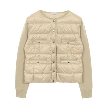 MONCLER Knit cardigan Down jacket 9B00026 Nylon wool Beige NEW Women size M