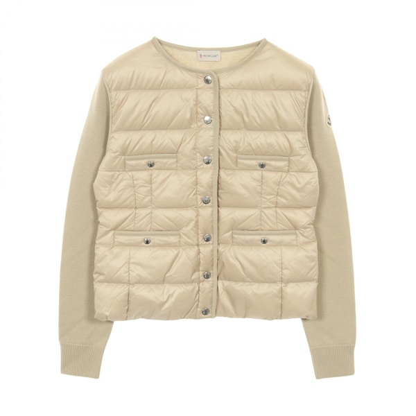 MONCLER Knit cardigan Down jacket 9B00026 Nylon wool Beige NEW Women size M