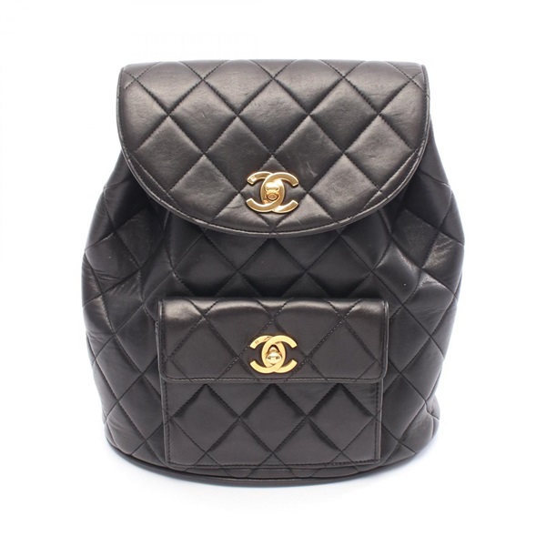 CHANEL Matelasse Chain Rucksack Backpack Lambskin leather Black GHW Used Women