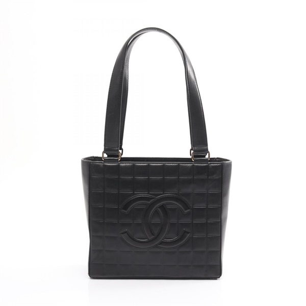 CHANEL Chocolate bar Tote Shoulder Bag Lamb leather Black GHW Used Women CC