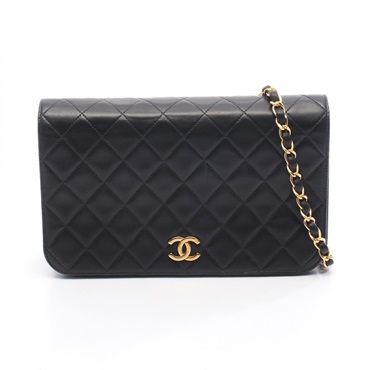 CHANEL Matelasse full flap Chain Shoulder Bag Lamb sheep leather Black Used GHW