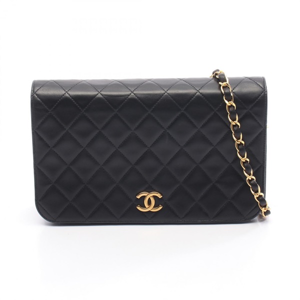 CHANEL Matelasse full flap Chain Shoulder Bag Lamb sheep leather Black Used GHW