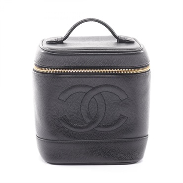 CHANEL COCO Mark Handbag Vanity Case leather Grained calfskin Black GHW Used CC