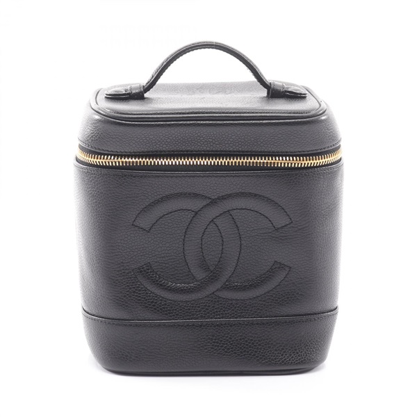CHANEL COCO Mark Handbag Vanity Case leather Grained calfskin Black GHW Used CC