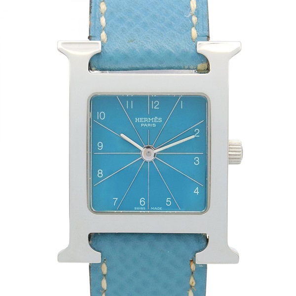 HERMES H Wrist Watch HH1.210 Quartz Stainless Steel Leather belt Blue Used Women