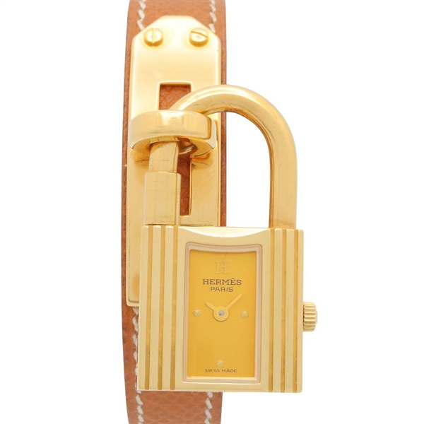HERMES Kelly Watch Champagne Wrist Watch KE1.201 Quartz Gold Plated Used Women