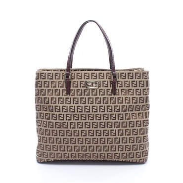 FENDI Zucchino Hand Tote Bag 8BH133 canvas leather Beige Brown Used Women