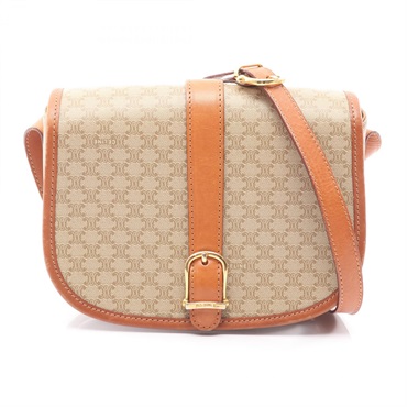 CELINE Macadam Crossbody Shoulder Bag PVC coated canvas leather Beige Used Women