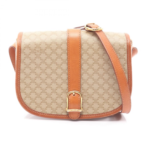 CELINE Macadam Crossbody Shoulder Bag PVC coated canvas leather Beige Used Women