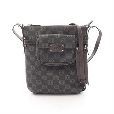 LOEWE anagram Shoulder Bag crossbody PVC coated canvas leather Brown Used Women