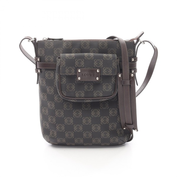 LOEWE anagram Shoulder Bag crossbody PVC coated canvas leather Brown Used Women